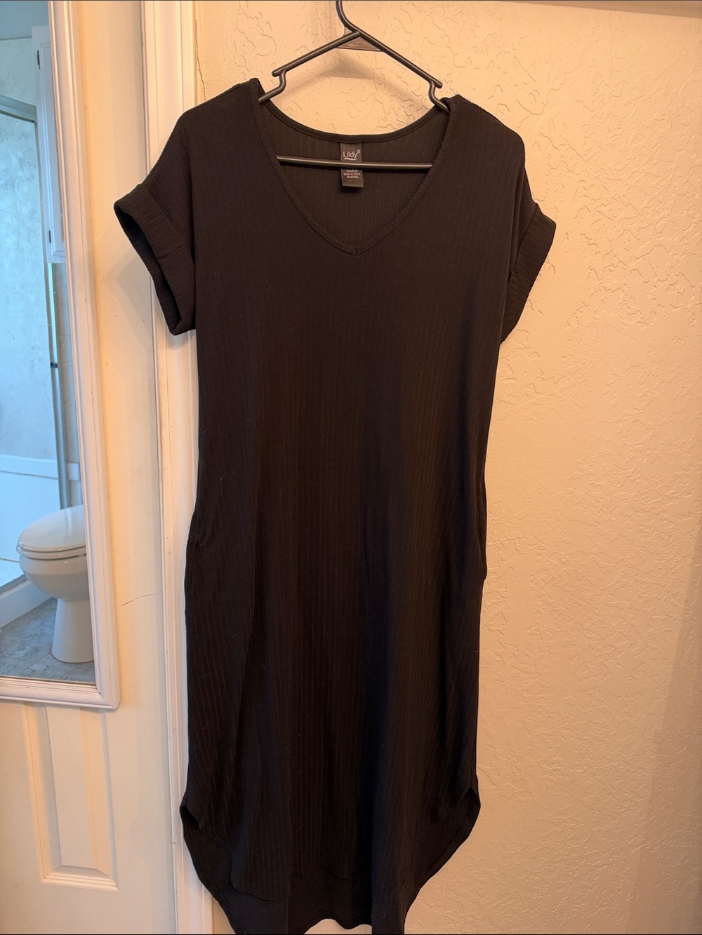 Lildy Black V-Neck Ribbed Dress